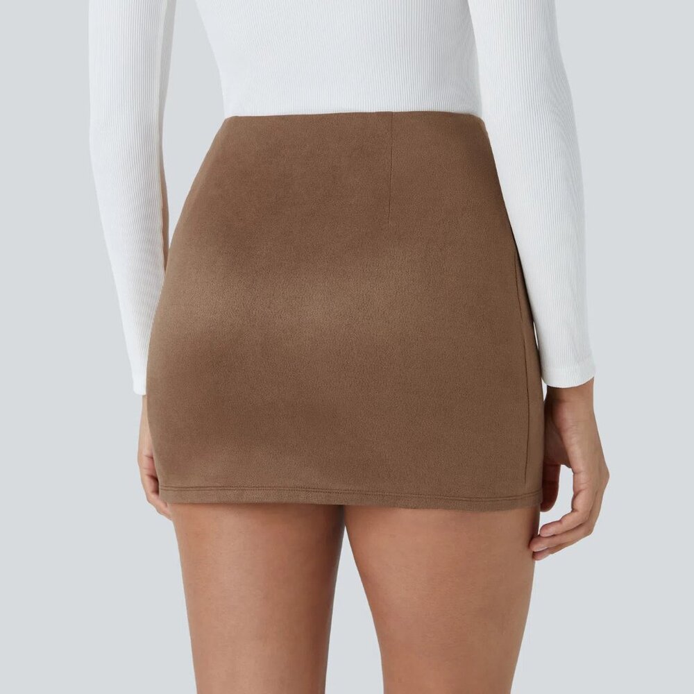 HALARA High Waisted 2-in-1 Bodycon Suede Mini Casual Skirt - Picture 4 of 5